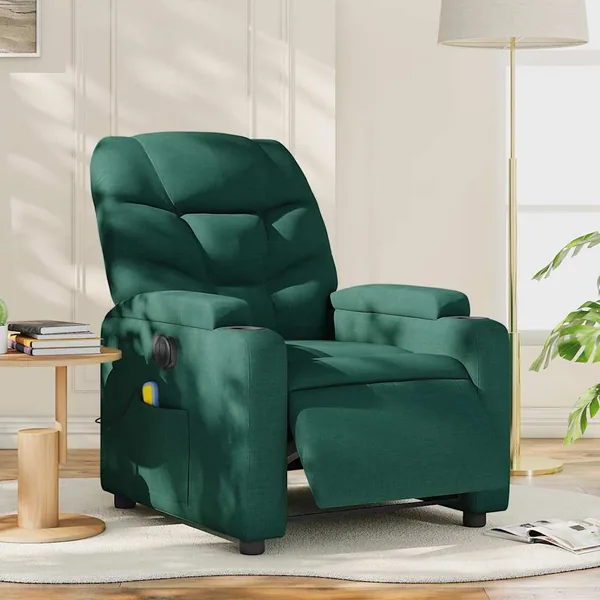 Fauteuil de massage inclinable électrique Vert foncé Tissu