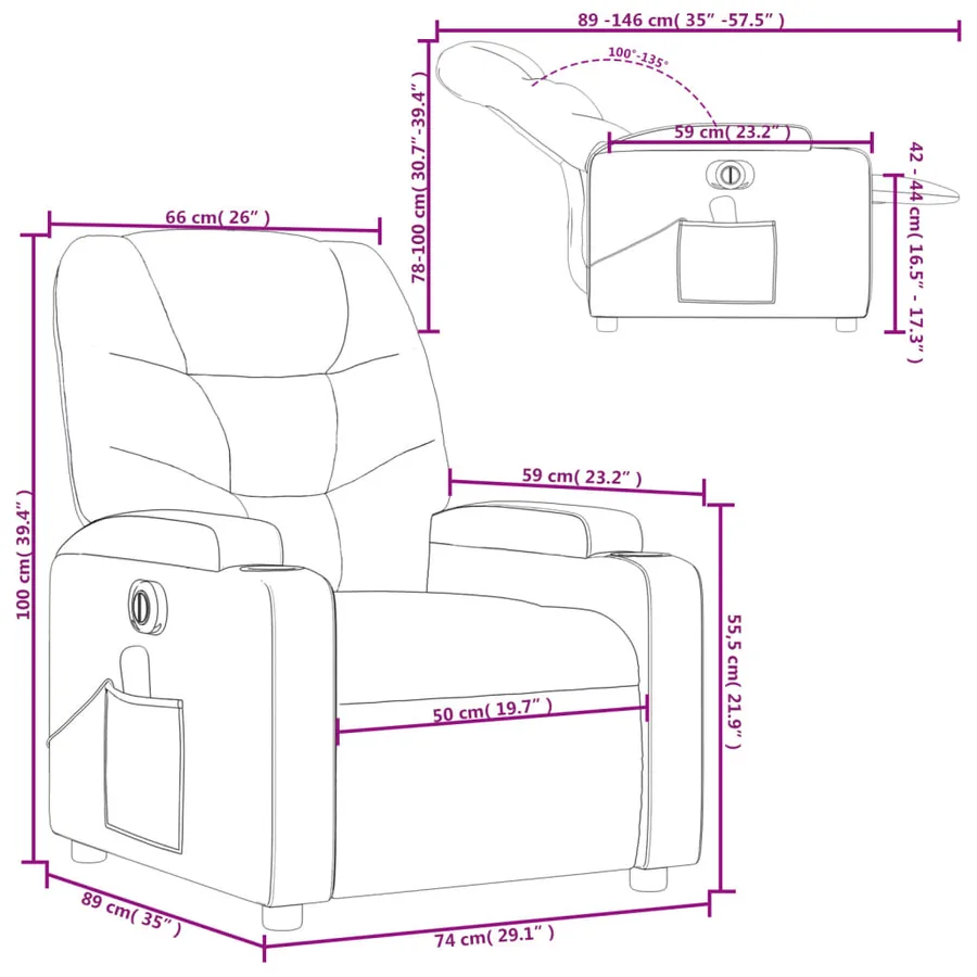 Fauteuil de massage inclinable électrique Vert foncé Tissu - 16
