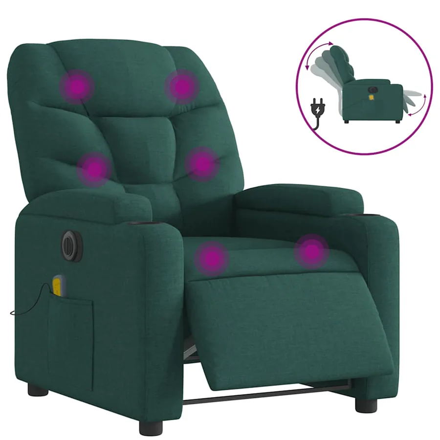 Fauteuil de massage inclinable électrique Vert foncé Tissu - 2