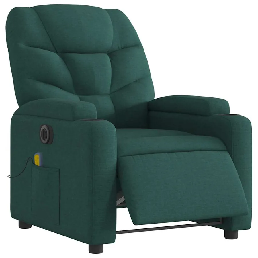 Fauteuil de massage inclinable électrique Vert foncé Tissu - 3
