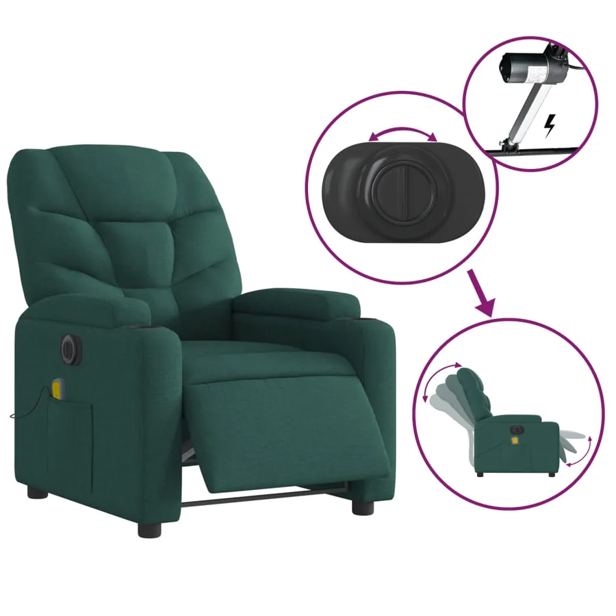 Fauteuil de massage inclinable électrique Vert foncé Tissu - 5