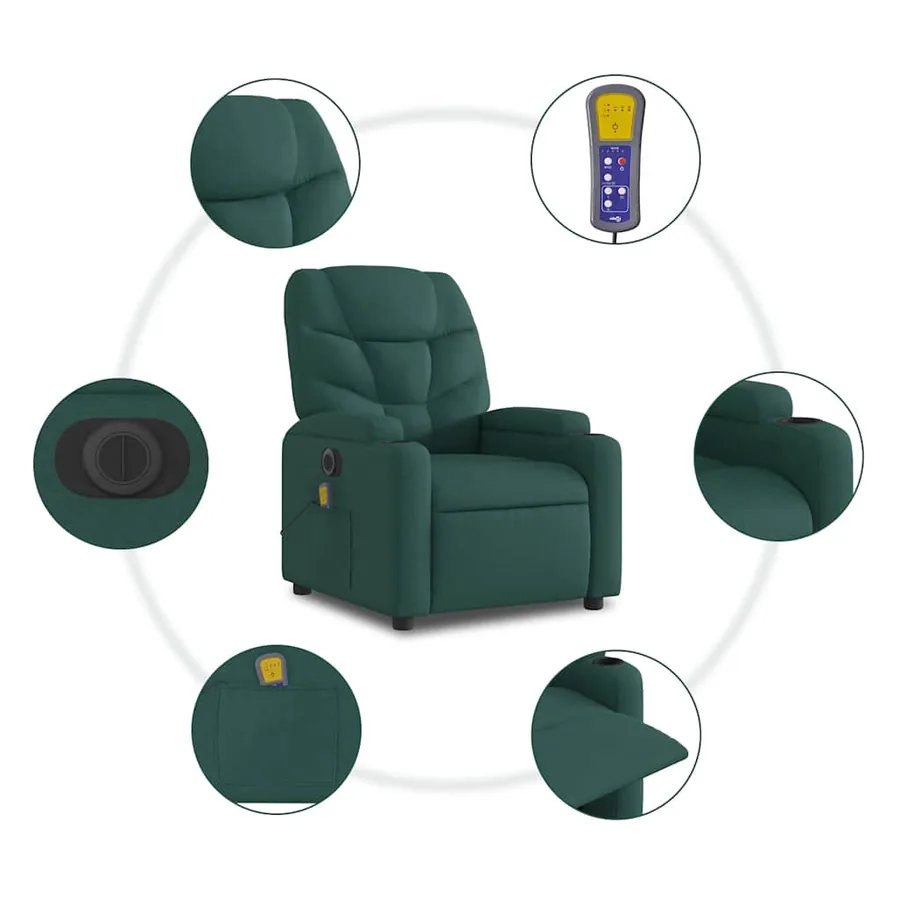 Fauteuil de massage inclinable électrique Vert foncé Tissu - 8