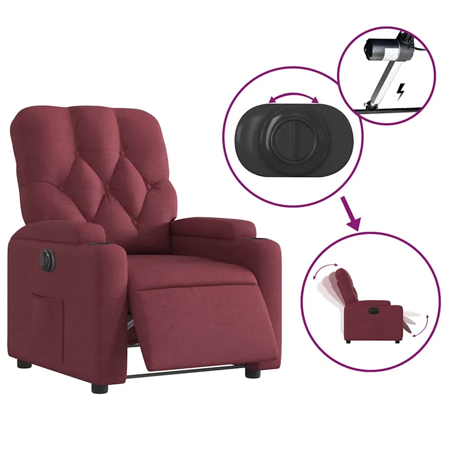 Fauteuil inclinable électrique Rouge bordeaux Tissu - 6