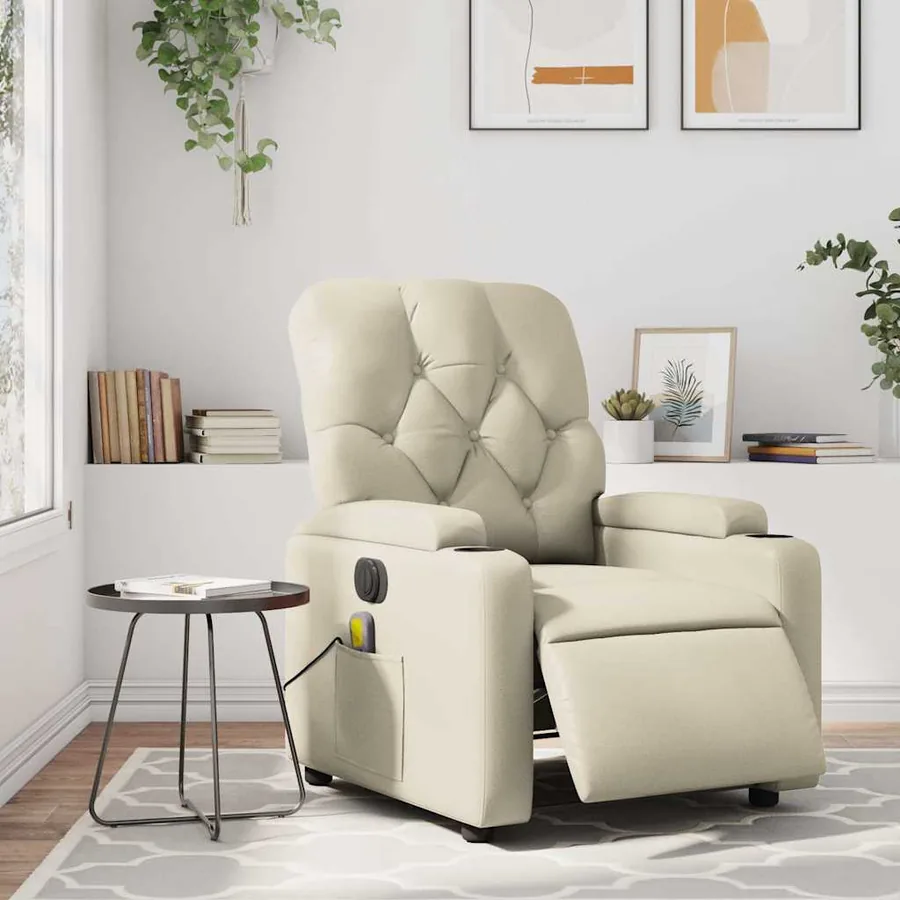 Fauteuil de massage inclinable électrique crème similicuir - 15