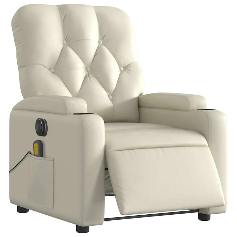 Fauteuil de massage inclinable électrique crème similicuir - 3