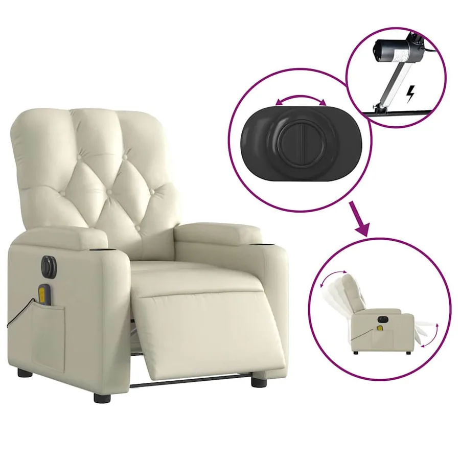 Fauteuil de massage inclinable électrique crème similicuir - 6