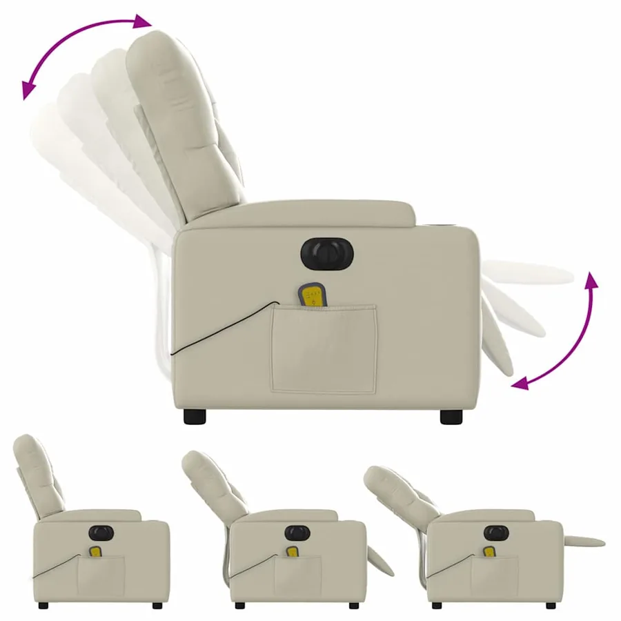 Fauteuil de massage inclinable électrique crème similicuir - 7