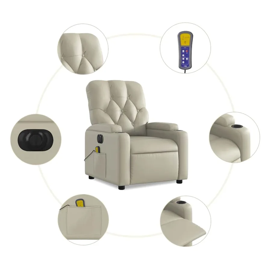 Fauteuil de massage inclinable électrique crème similicuir - 8