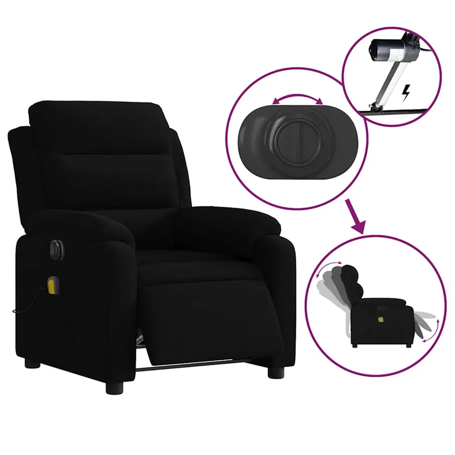 Fauteuil inclinable de massage électrique noir velours - 6