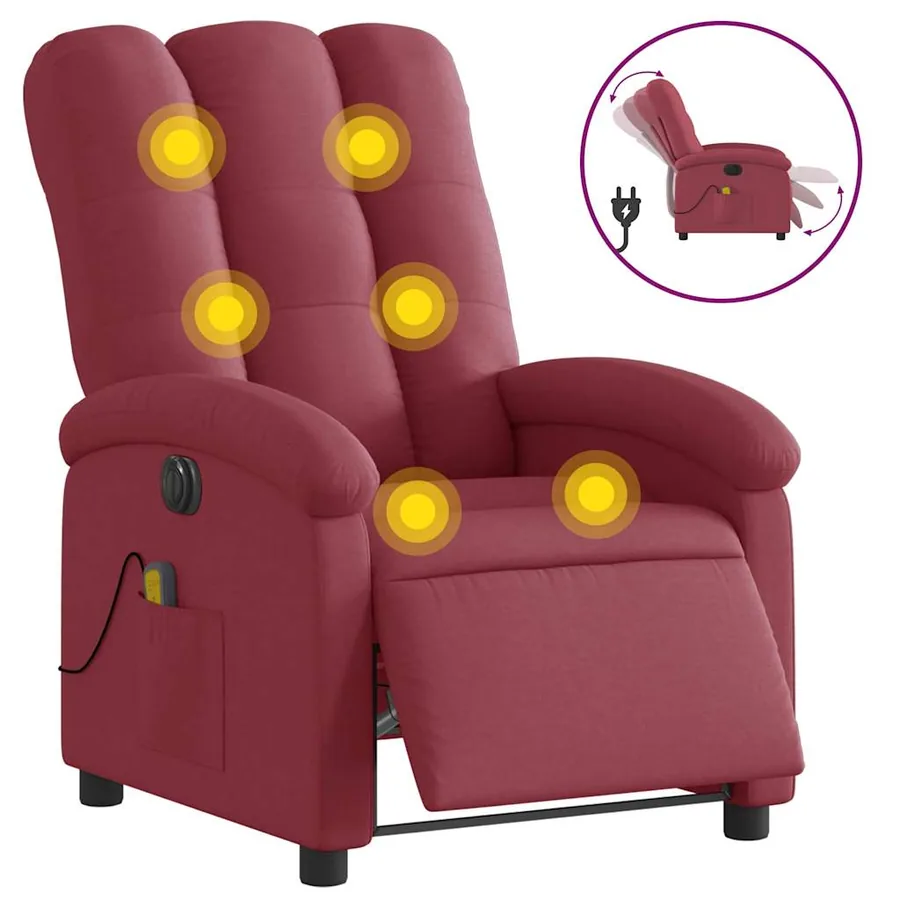 Fauteuil de massage inclinable électrique Rouge bordeaux Tissu - 2