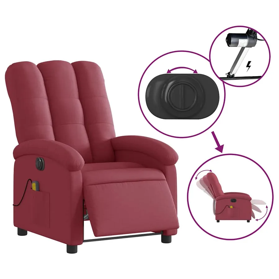 Fauteuil de massage inclinable électrique Rouge bordeaux Tissu - 6