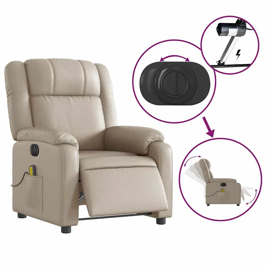 Fauteuil de massage inclinable électrique cappuccino similicuir - 6