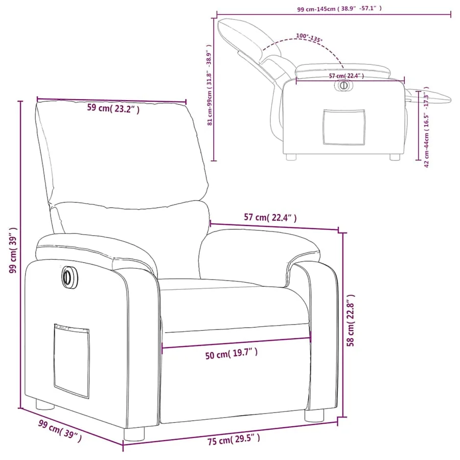 Fauteuil inclinable électrique Rouge bordeaux Similicuir - 15