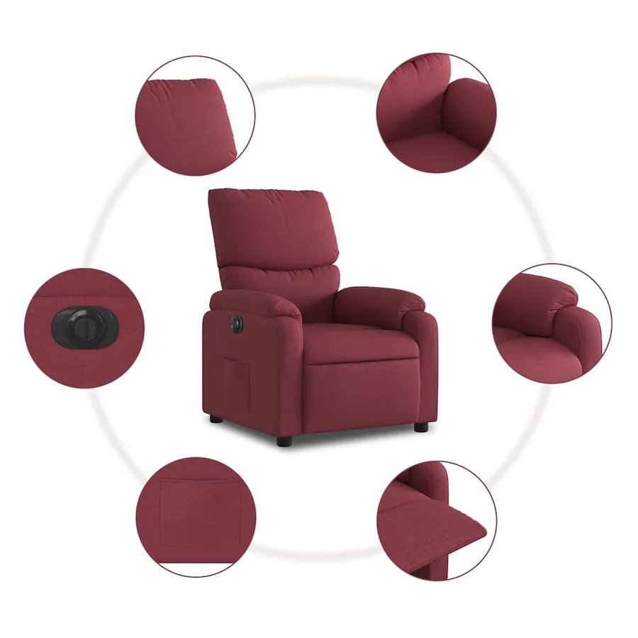 Fauteuil inclinable électrique Rouge bordeaux Tissu - 8