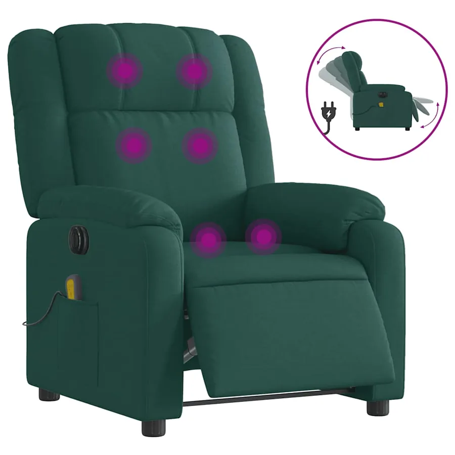 Fauteuil de massage inclinable électrique Vert foncé Tissu - 2