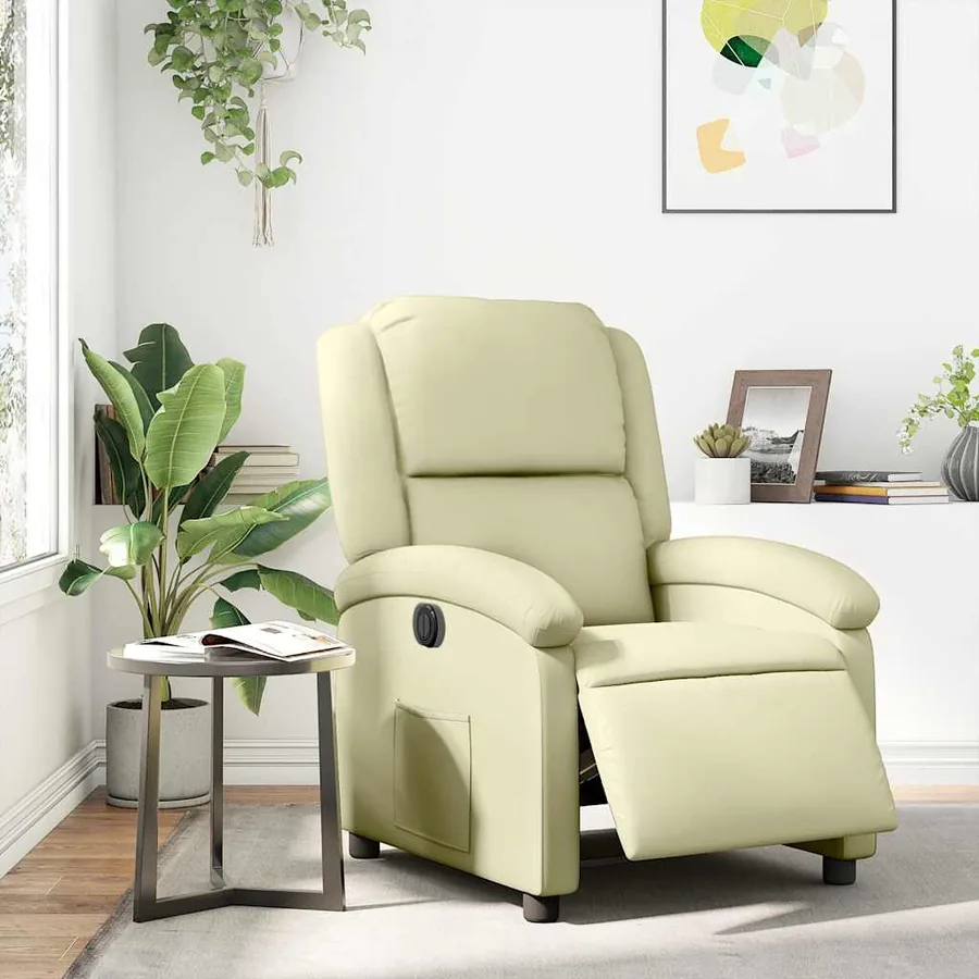 Fauteuil inclinable électrique crème cuir véritable - 16