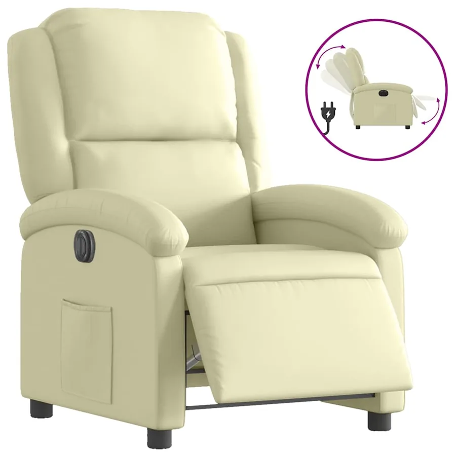 Fauteuil inclinable électrique crème cuir véritable - 2