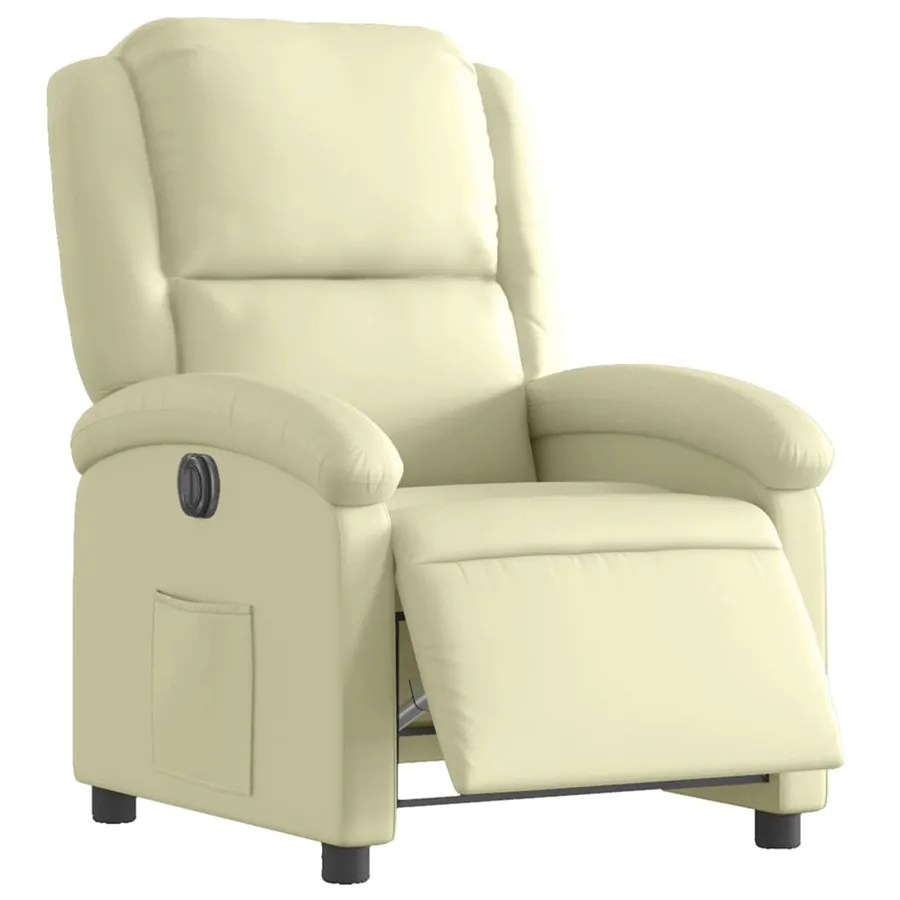 Fauteuil inclinable électrique crème cuir véritable - 3