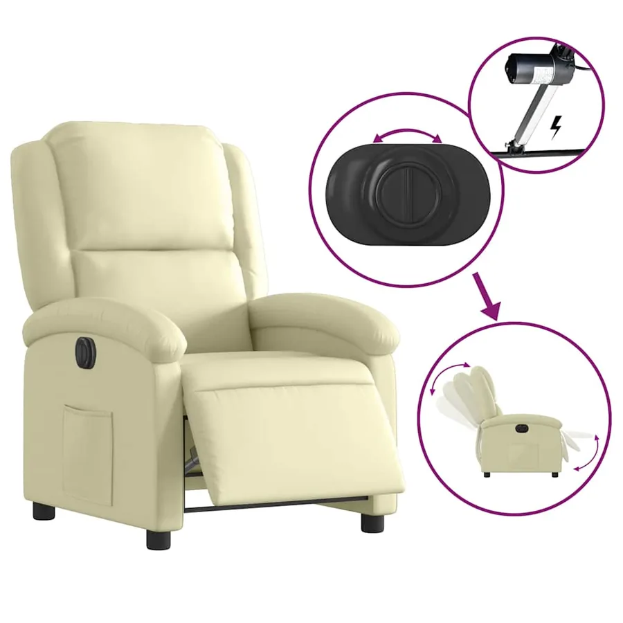 Fauteuil inclinable électrique crème cuir véritable - 6