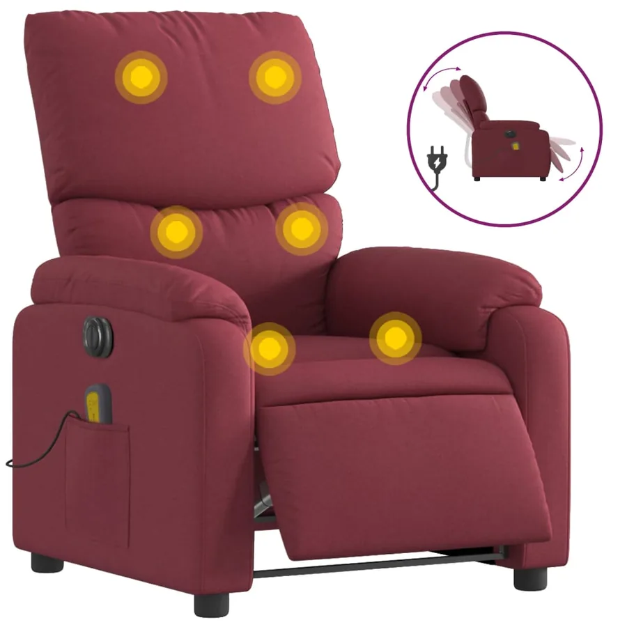 Fauteuil de massage inclinable électrique Rouge bordeaux Tissu - 2