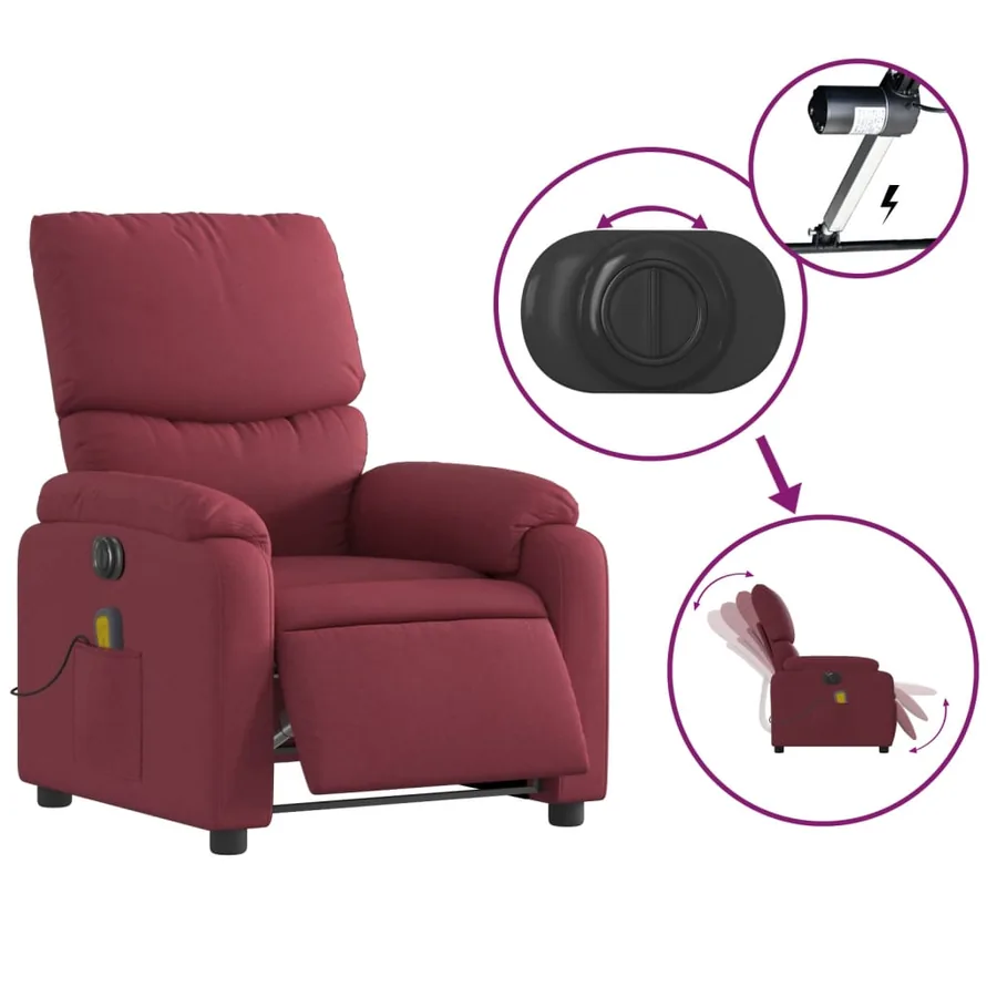 Fauteuil de massage inclinable électrique Rouge bordeaux Tissu - 6
