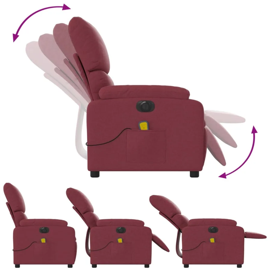Fauteuil de massage inclinable électrique Rouge bordeaux Tissu - 7