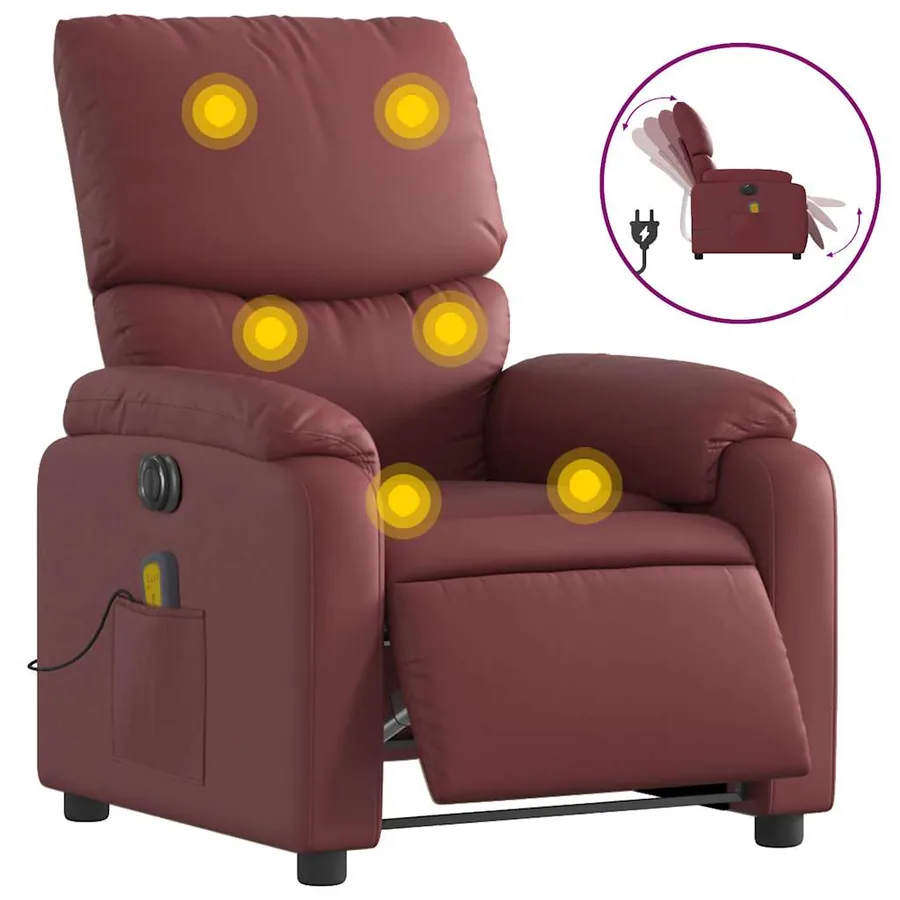Fauteuil de massage inclinable électrique rouge bordeaux - 2
