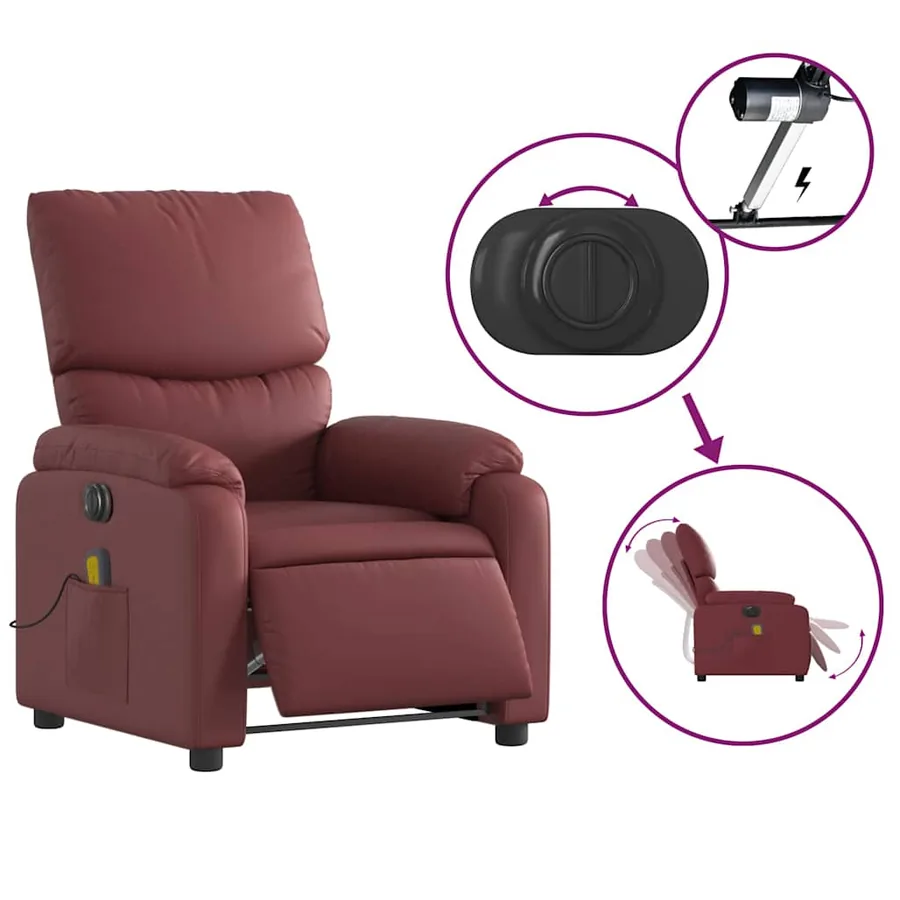 Fauteuil de massage inclinable électrique rouge bordeaux - 6