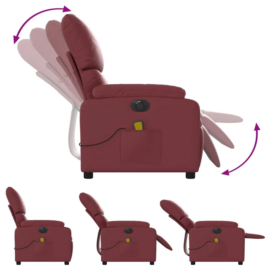 Fauteuil de massage inclinable électrique rouge bordeaux - 7