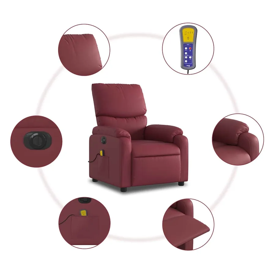 Fauteuil de massage inclinable électrique rouge bordeaux - 8