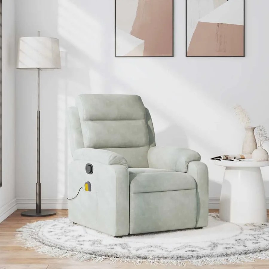 Fauteuil de massage inclinable gris clair velours