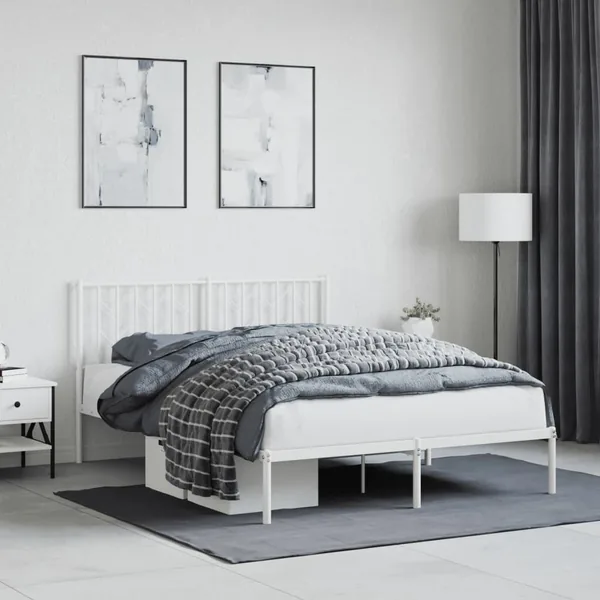 Cadre de lit métal sans matelas et tête de lit blanc 140x190 cm