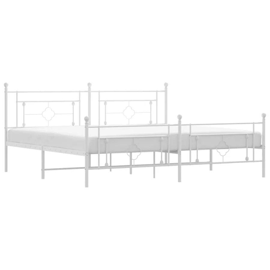 Cadre de lit métal sans matelas et pied de lit blanc 193x203 cm - 2
