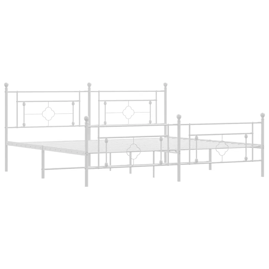 Cadre de lit métal sans matelas et pied de lit blanc 193x203 cm - 4
