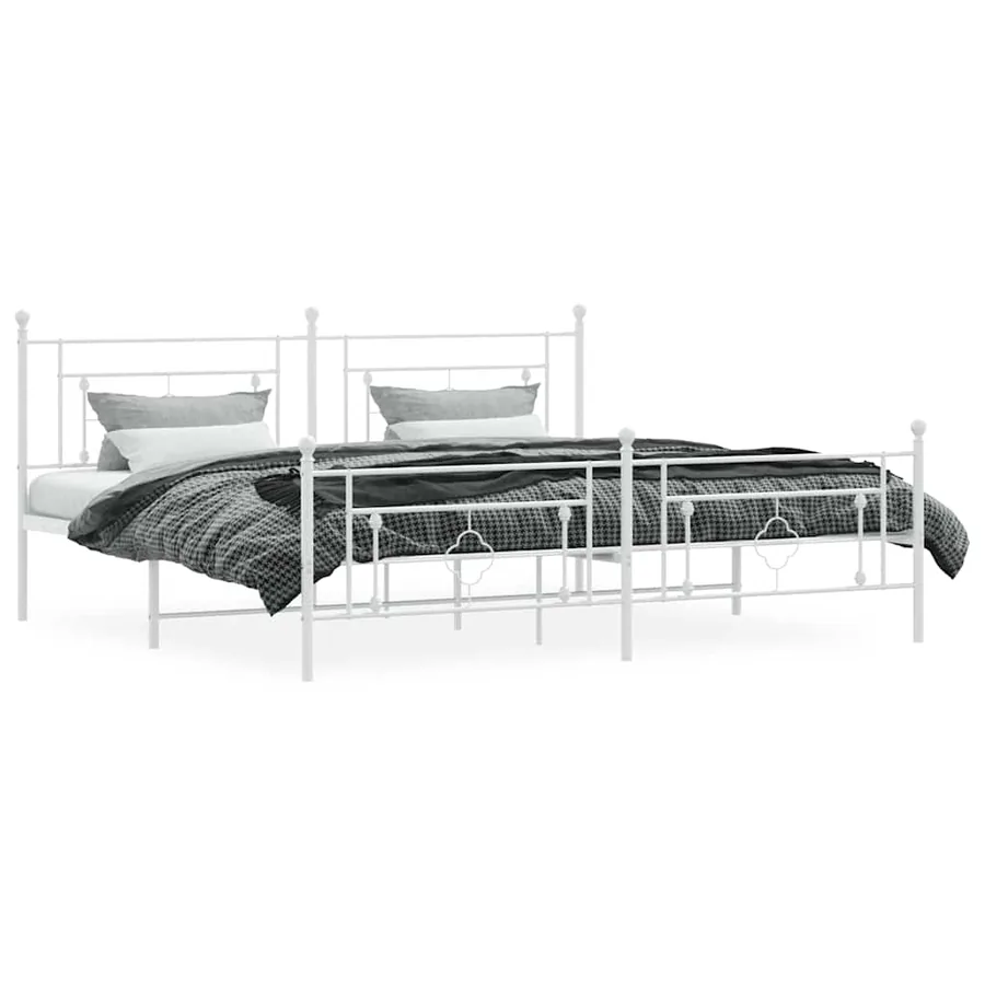 Cadre de lit métal sans matelas et pied de lit blanc 193x203 cm - 5