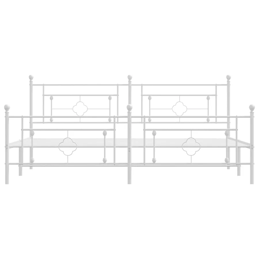 Cadre de lit métal sans matelas et pied de lit blanc 193x203 cm - 6