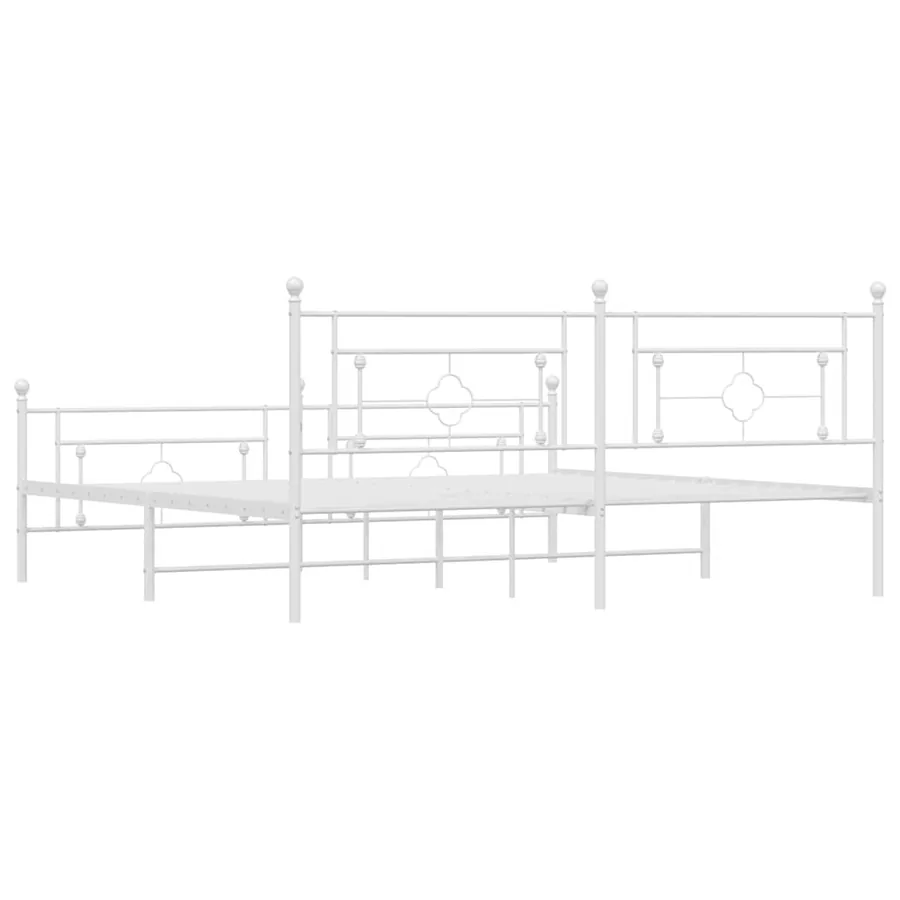 Cadre de lit métal sans matelas et pied de lit blanc 193x203 cm - 8