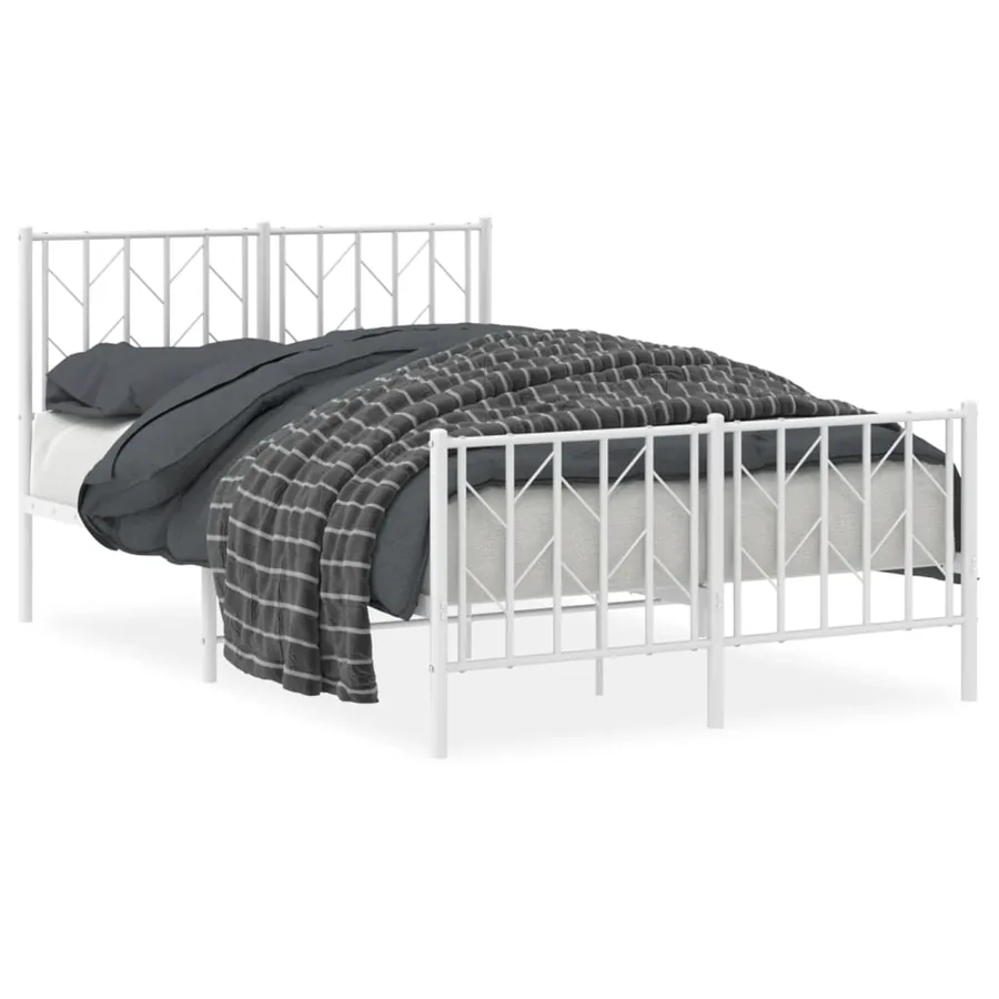 Cadre de lit métal sans matelas et pied de lit blanc 120x190 cm - 2