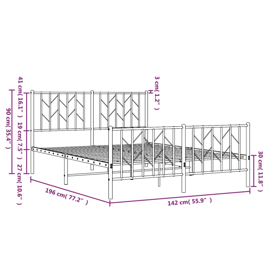 Cadre de lit métal sans matelas et pied de lit blanc 135x190 cm - 10