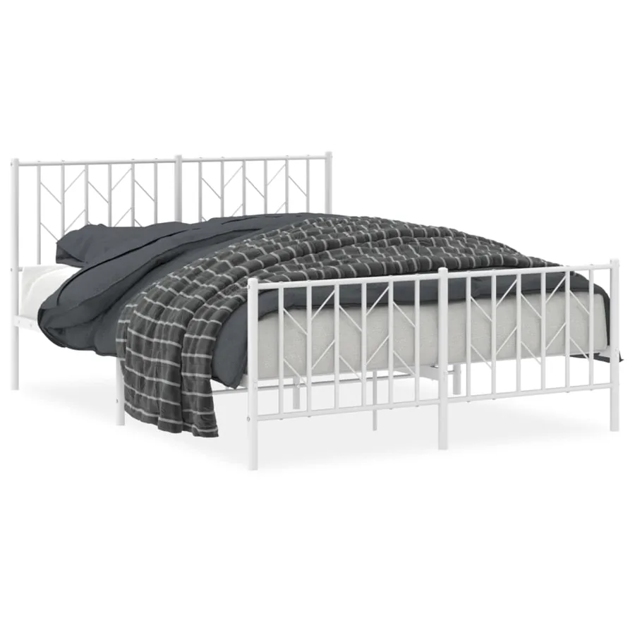 Cadre de lit métal sans matelas et pied de lit blanc 135x190 cm - 2