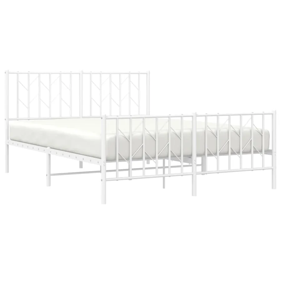 Cadre de lit métal sans matelas et pied de lit blanc 135x190 cm - 3