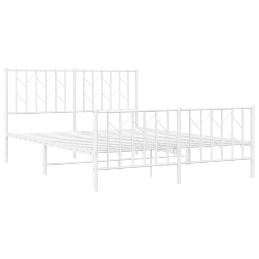 Cadre de lit métal sans matelas et pied de lit blanc 135x190 cm - 4