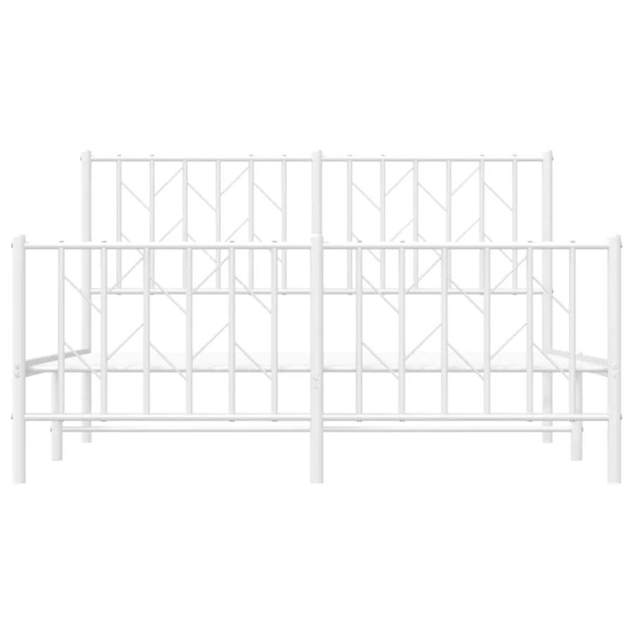 Cadre de lit métal sans matelas et pied de lit blanc 135x190 cm - 5