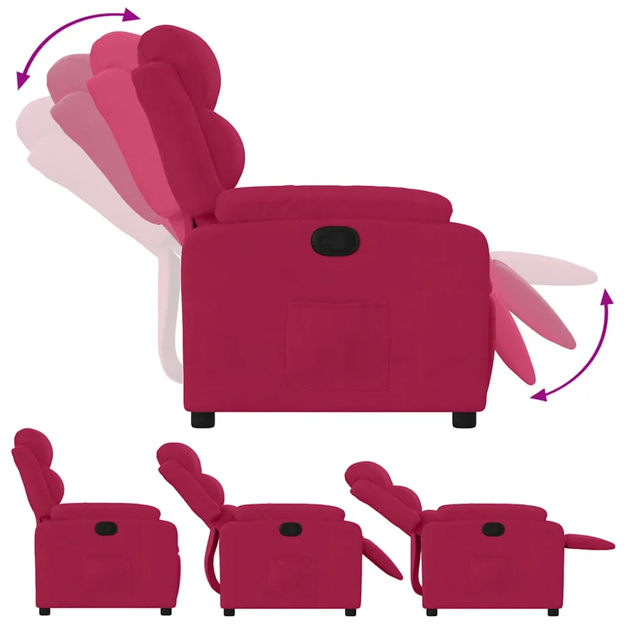 Fauteuil inclinable rouge bordeaux velours - 4