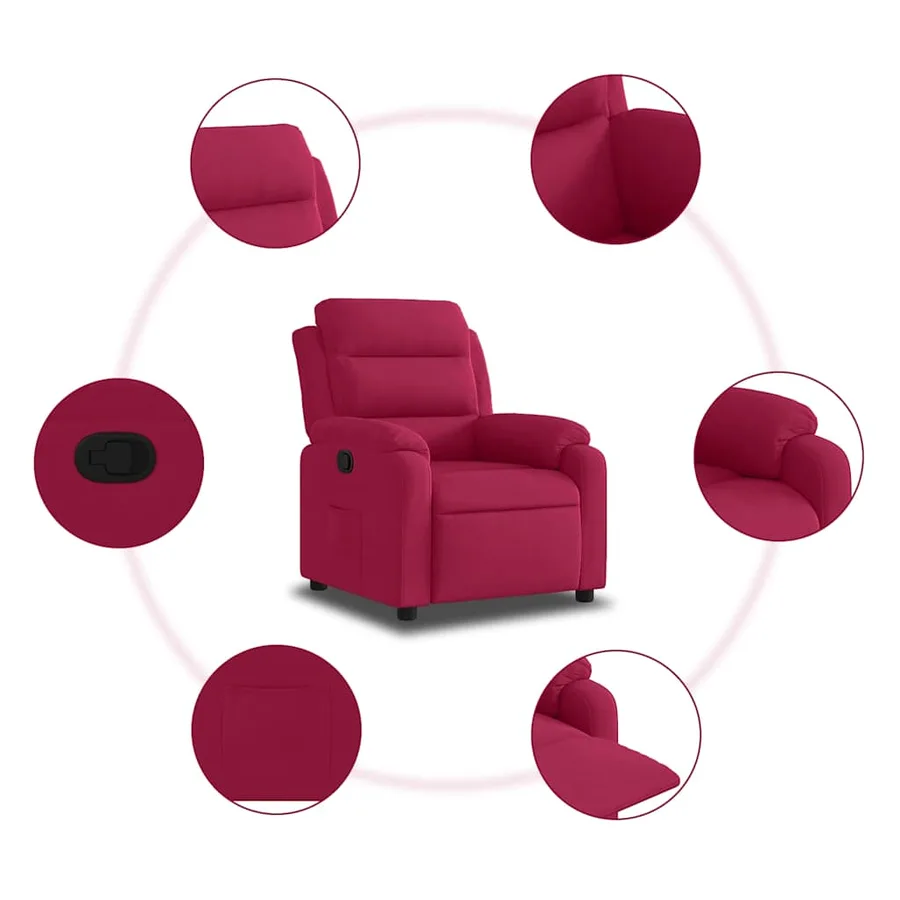 Fauteuil inclinable rouge bordeaux velours - 5