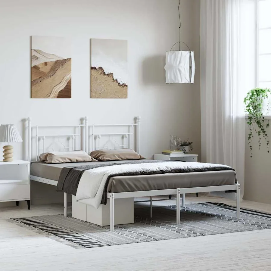 Cadre de lit métal sans matelas et tête de lit blanc 193x203 cm