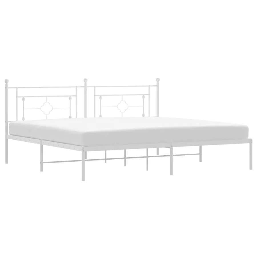 Cadre de lit métal sans matelas et tête de lit blanc 193x203 cm - 2