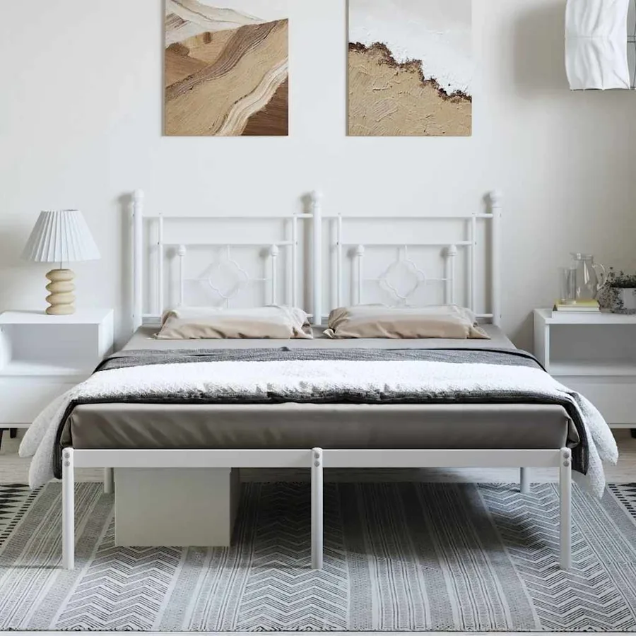 Cadre de lit métal sans matelas et tête de lit blanc 193x203 cm - 3