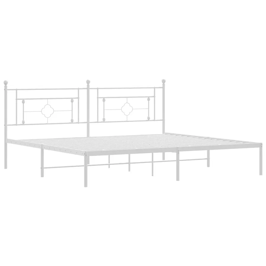 Cadre de lit métal sans matelas et tête de lit blanc 193x203 cm - 4