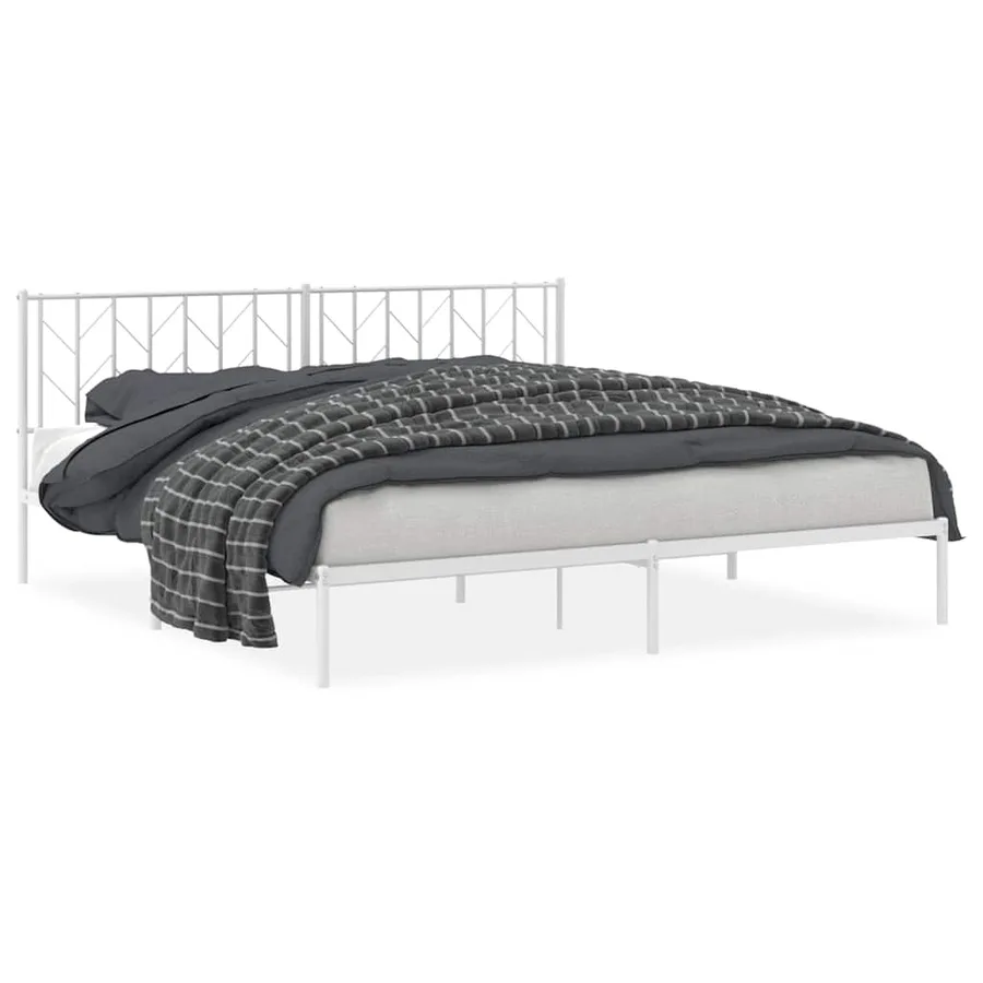 Cadre de lit métal sans matelas et tête de lit blanc 193x203 cm - 2